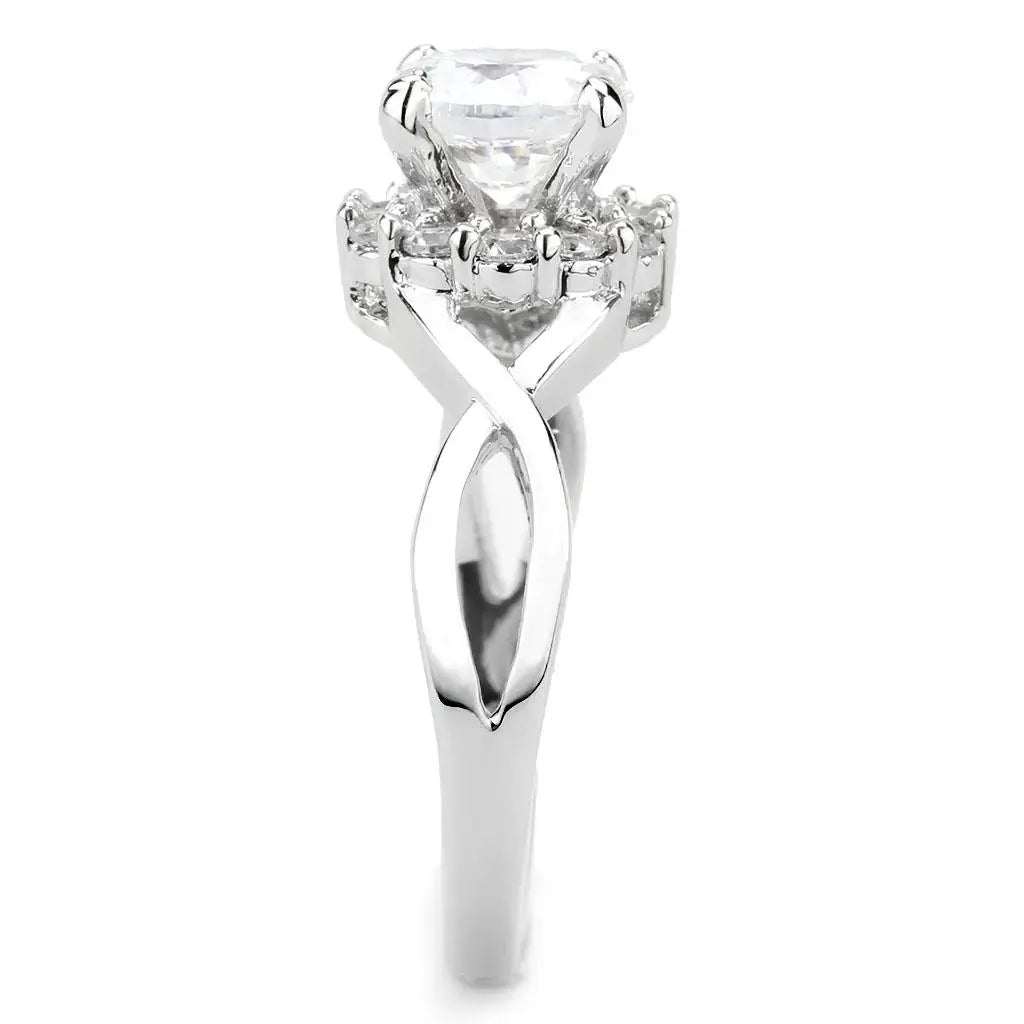 3W1575 - Rhodium Brass Ring with AAA Grade CZ in Clear - Alamode - Flyclothing LLC
