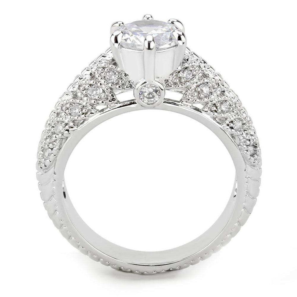 3W1576 - Rhodium Brass Ring with AAA Grade CZ in Clear - Alamode - Flyclothing LLC