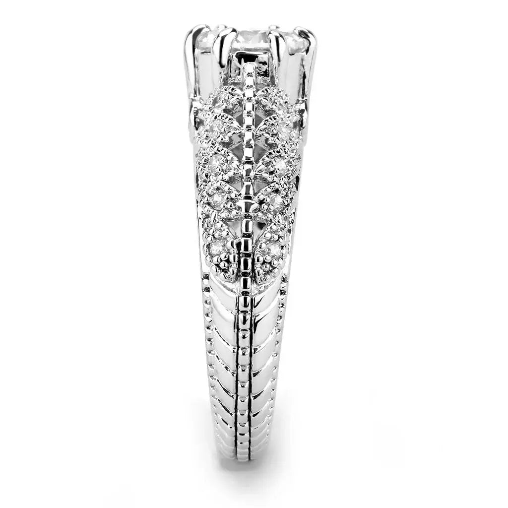 3W1576 - Rhodium Brass Ring with AAA Grade CZ in Clear - Alamode - Flyclothing LLC