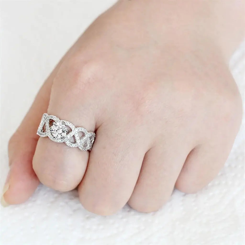 3W1577 - Rhodium Brass Ring with AAA Grade CZ in Clear - Alamode - Flyclothing LLC