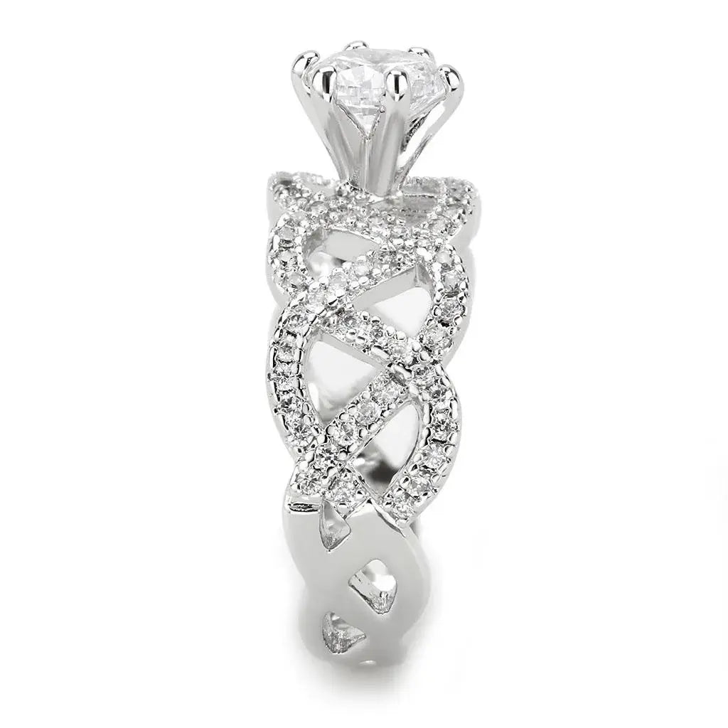3W1577 - Rhodium Brass Ring with AAA Grade CZ in Clear - Alamode - Flyclothing LLC
