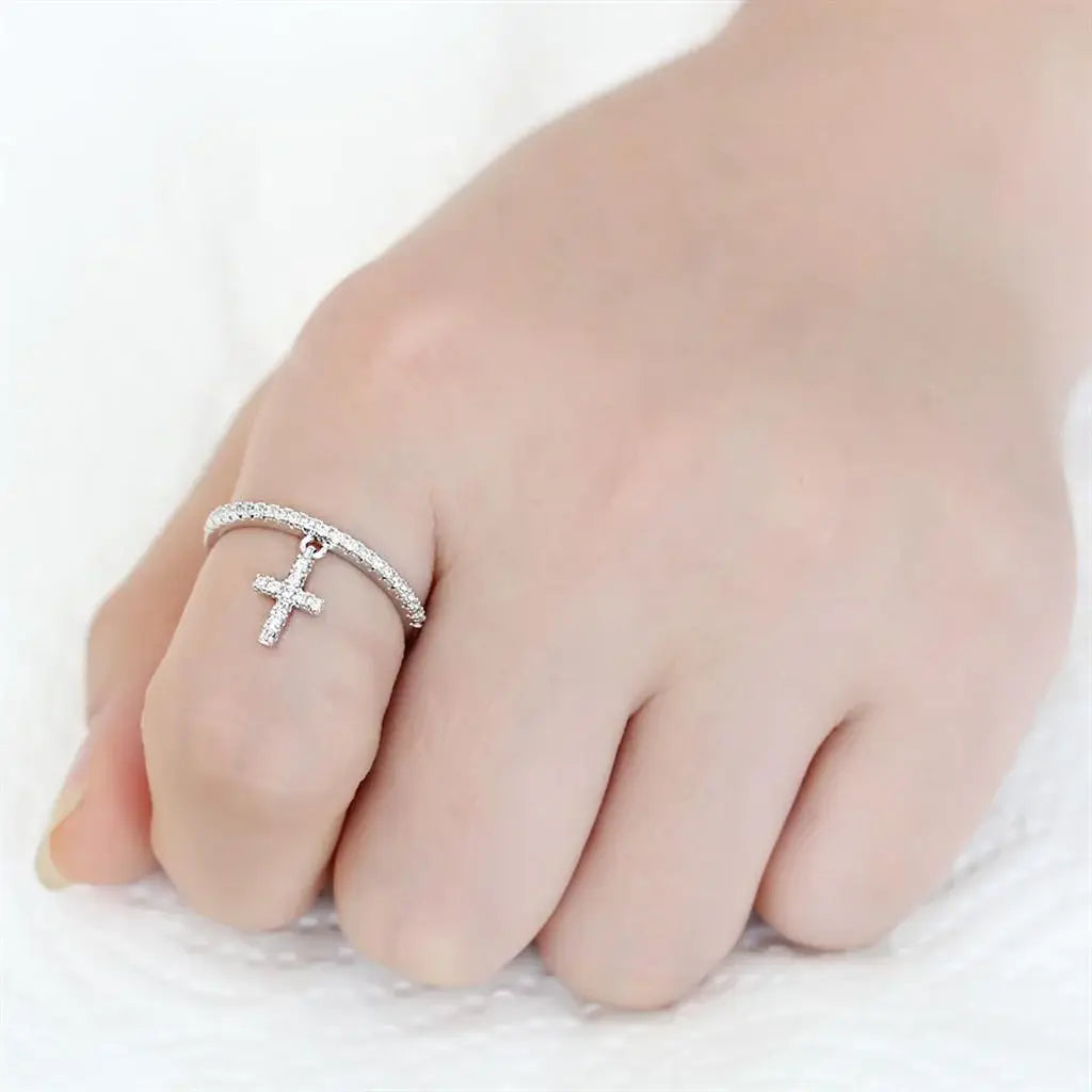 3W1578 - Rhodium Brass Ring with AAA Grade CZ in Clear - Alamode - Flyclothing LLC