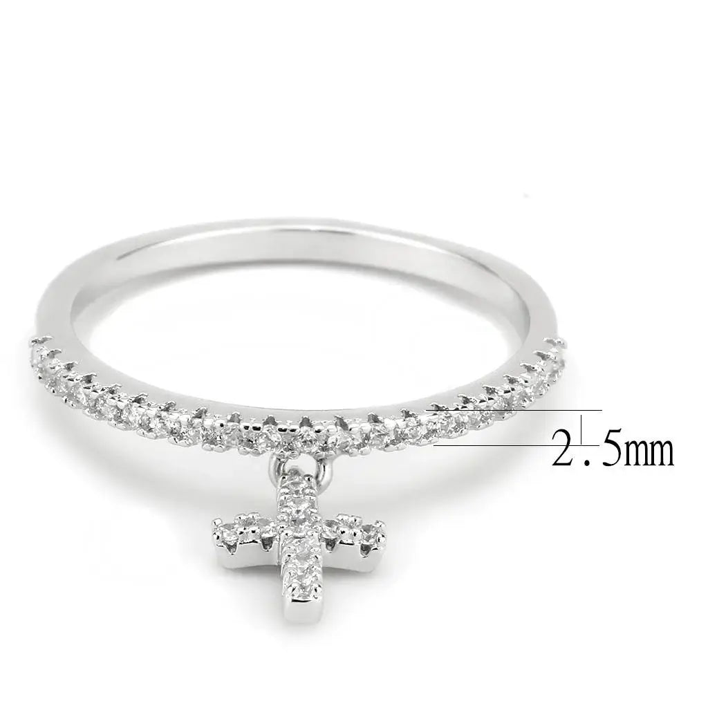 3W1578 - Rhodium Brass Ring with AAA Grade CZ in Clear - Alamode - Flyclothing LLC