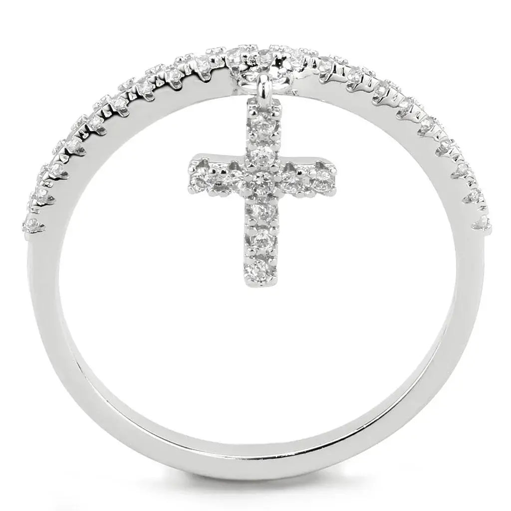 3W1578 - Rhodium Brass Ring with AAA Grade CZ in Clear - Alamode - Flyclothing LLC