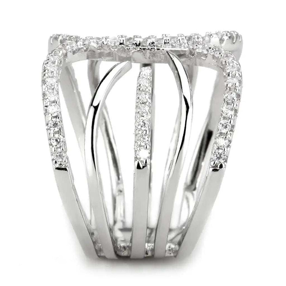 3W1580 - Rhodium Brass Ring with AAA Grade CZ in Clear - Alamode - Flyclothing LLC