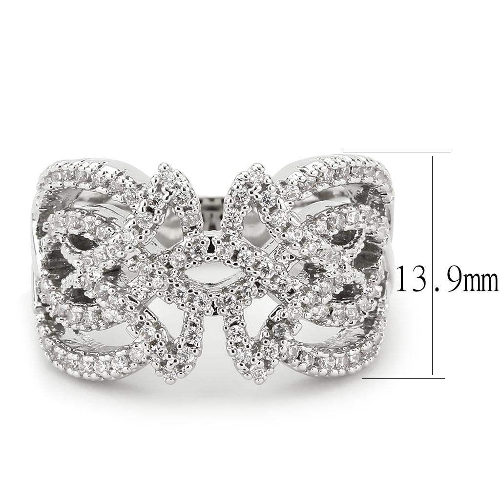 3W1581 - Rhodium Brass Ring with AAA Grade CZ in Clear - Alamode - Flyclothing LLC