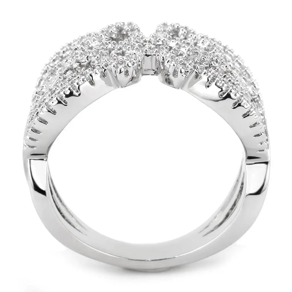 3W1581 - Rhodium Brass Ring with AAA Grade CZ in Clear - Alamode - Flyclothing LLC