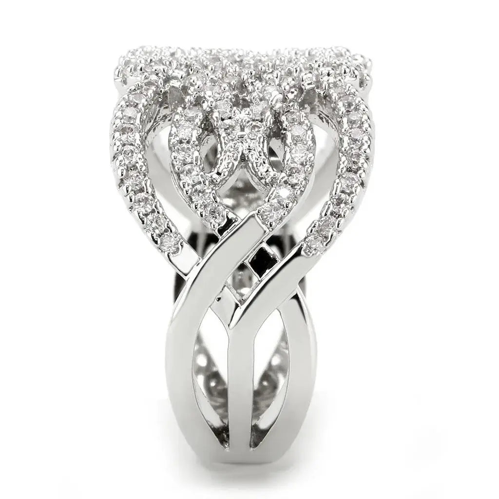 3W1581 - Rhodium Brass Ring with AAA Grade CZ in Clear - Alamode - Flyclothing LLC