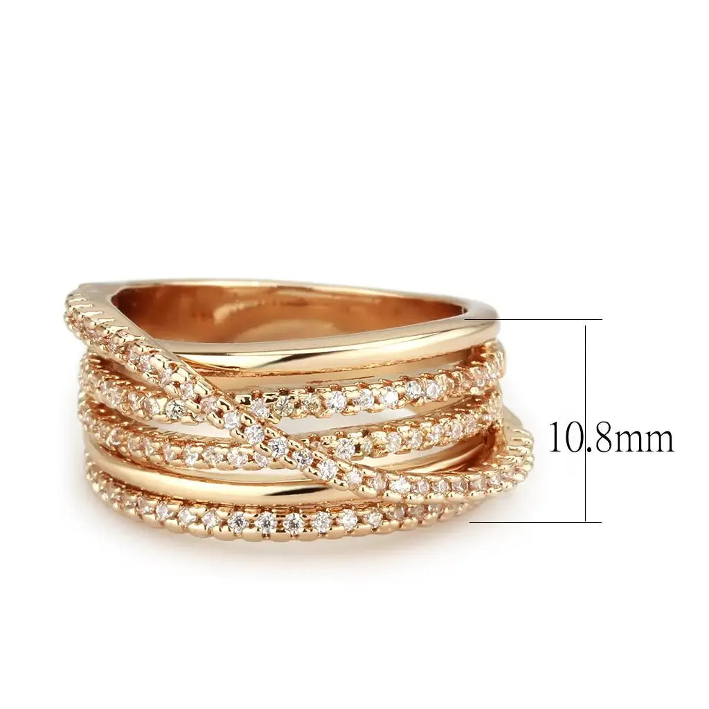 3W1586 - Rose Gold Brass Ring with AAA Grade CZ in Clear - Alamode - Flyclothing LLC