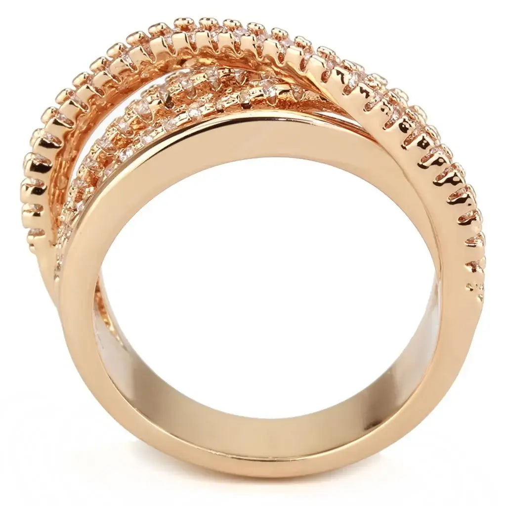 3W1586 - Rose Gold Brass Ring with AAA Grade CZ in Clear - Alamode - Flyclothing LLC