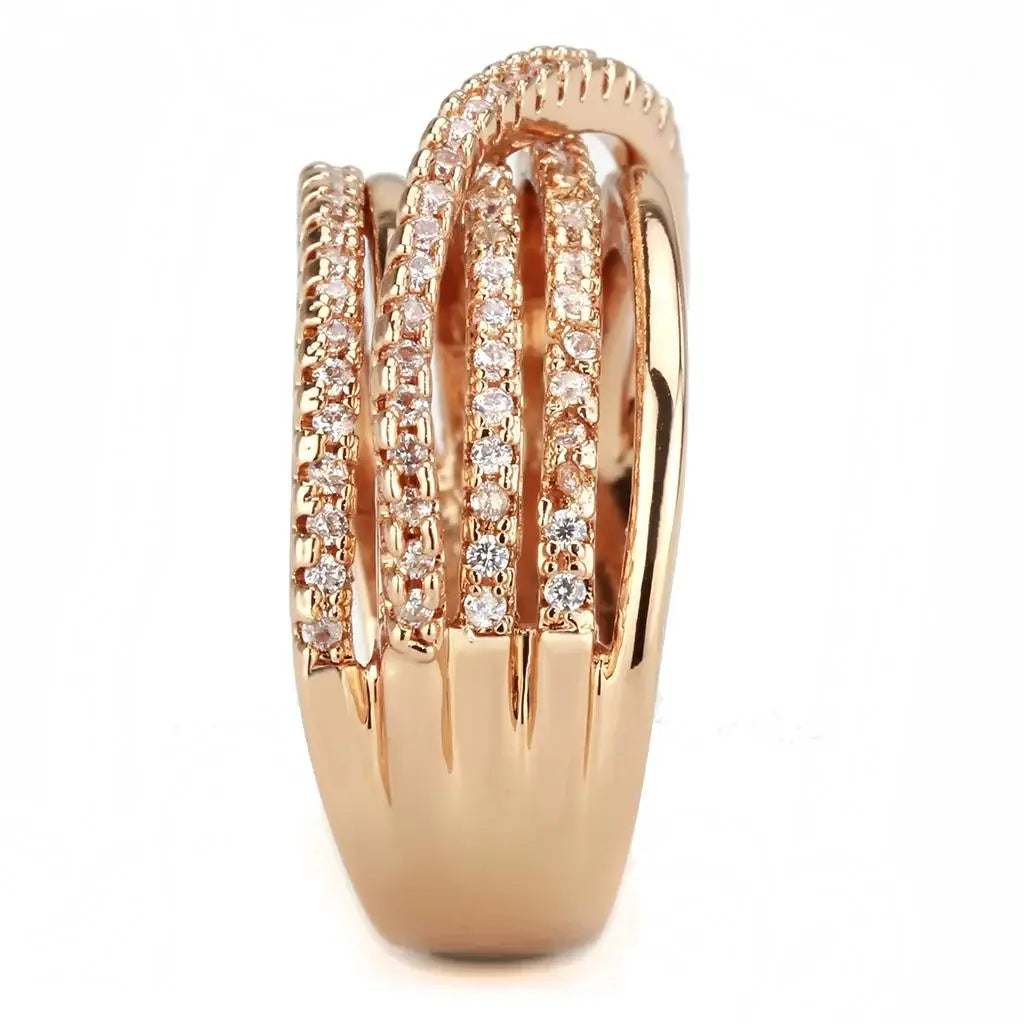 3W1586 - Rose Gold Brass Ring with AAA Grade CZ in Clear - Alamode - Flyclothing LLC