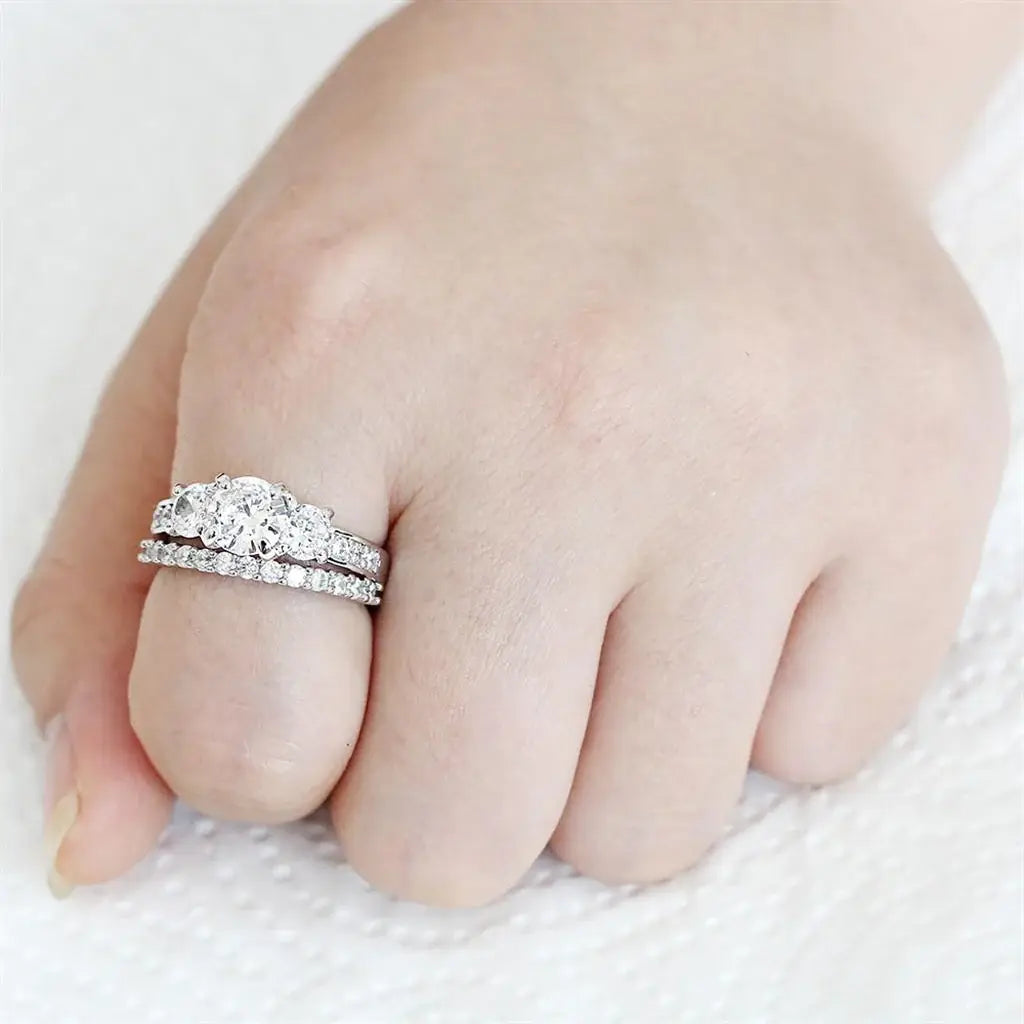 3W1588 - Rhodium Brass Ring with AAA Grade CZ in Clear - Alamode - Flyclothing LLC