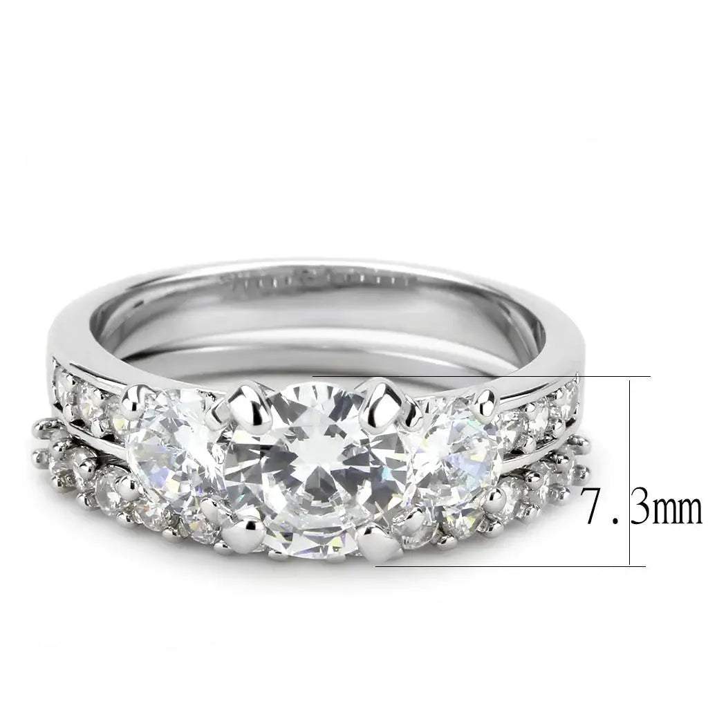 3W1588 - Rhodium Brass Ring with AAA Grade CZ in Clear - Alamode - Flyclothing LLC