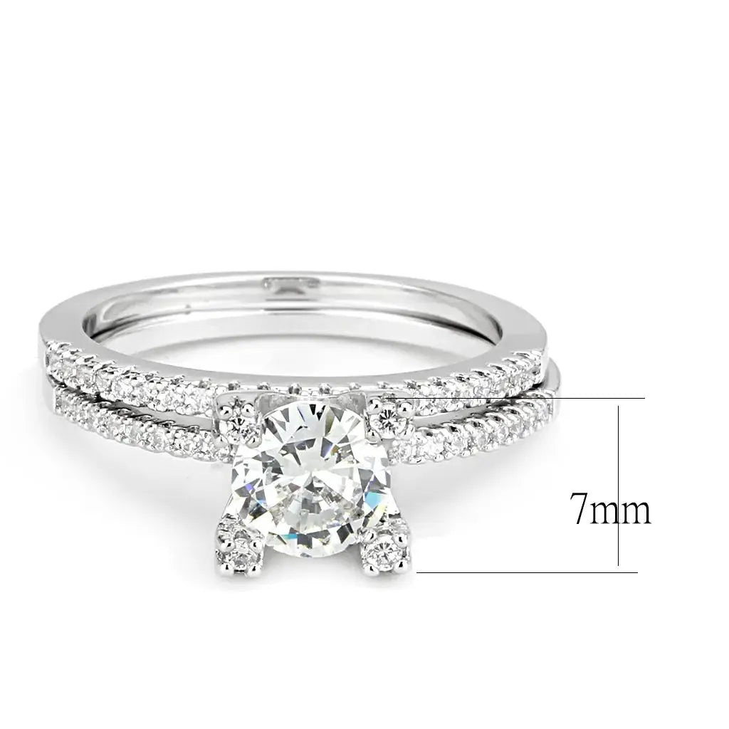 3W1589 - Rhodium Brass Ring with AAA Grade CZ in Clear - Alamode - Flyclothing LLC