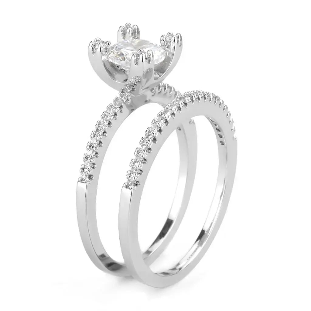 3W1589 - Rhodium Brass Ring with AAA Grade CZ in Clear - Alamode - Flyclothing LLC