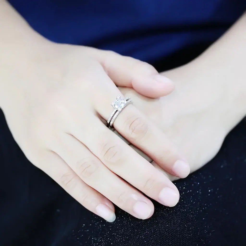 3W1589 - Rhodium Brass Ring with AAA Grade CZ in Clear - Alamode - Flyclothing LLC