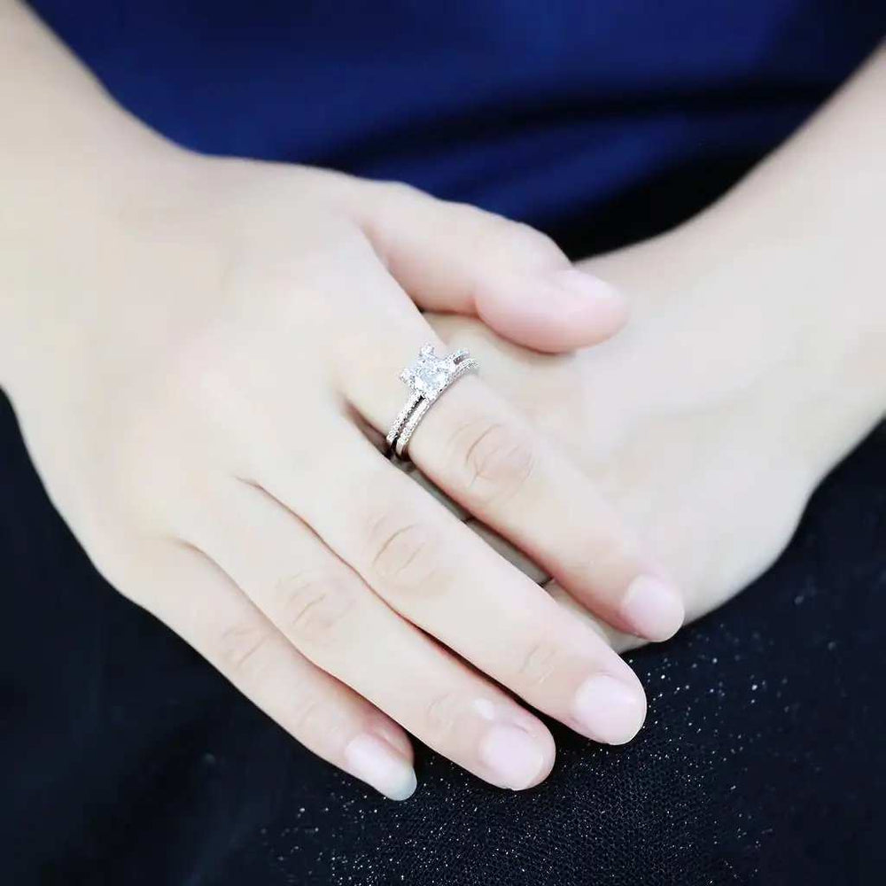 3W1589 - Rhodium Brass Ring with AAA Grade CZ in Clear - Alamode - Flyclothing LLC