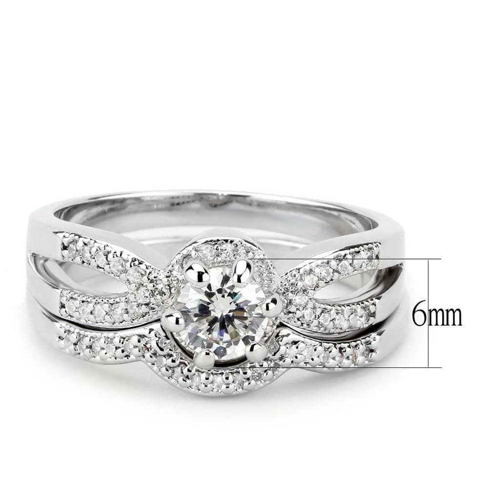3W1592 - Rhodium Brass Ring with AAA Grade CZ in Clear - Alamode - Flyclothing LLC