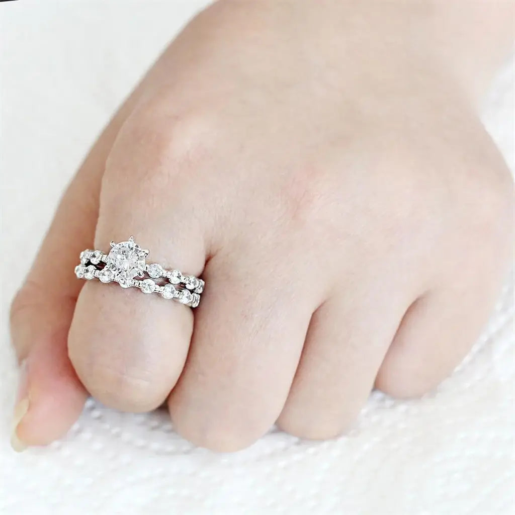 3W1593 - Rhodium Brass Ring with AAA Grade CZ in Clear - Alamode - Flyclothing LLC