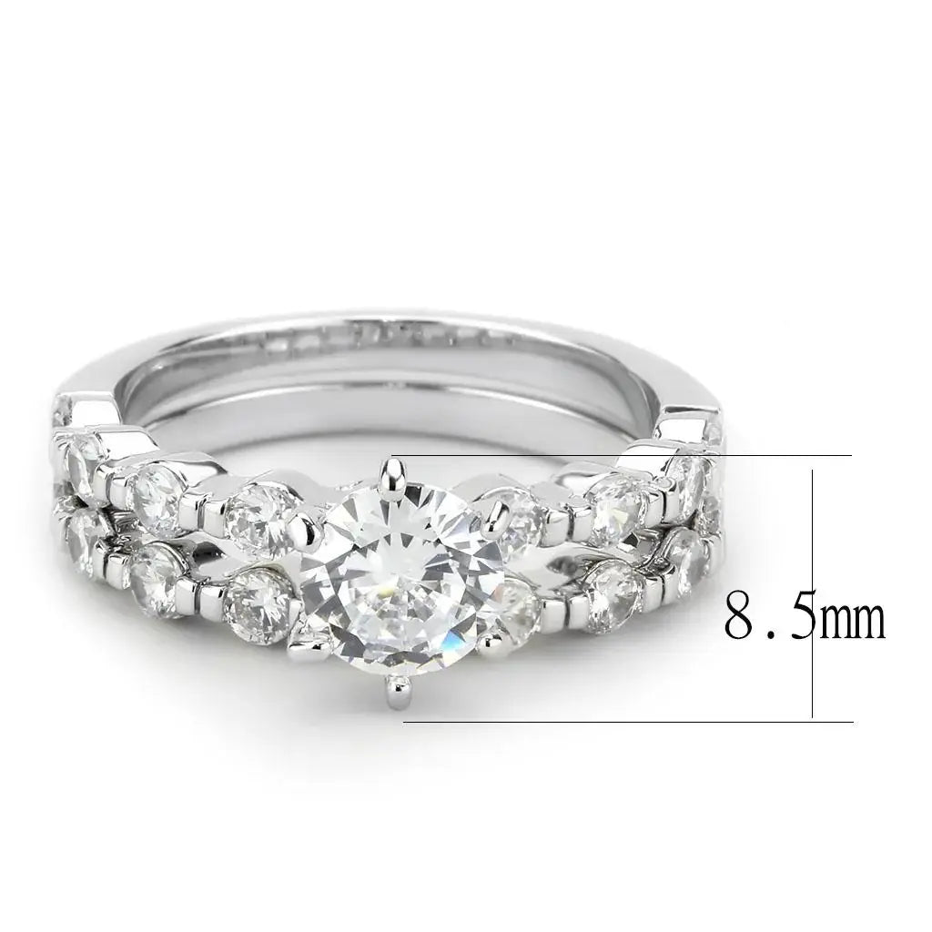 3W1593 - Rhodium Brass Ring with AAA Grade CZ in Clear - Alamode - Flyclothing LLC