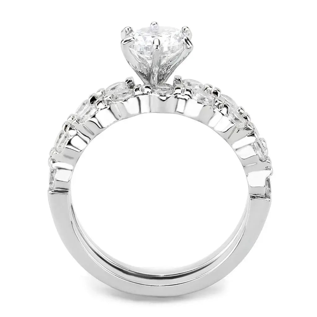 3W1593 - Rhodium Brass Ring with AAA Grade CZ in Clear - Alamode - Flyclothing LLC
