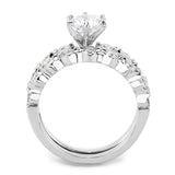 3W1593 - Rhodium Brass Ring with AAA Grade CZ  in Clear - Alamode