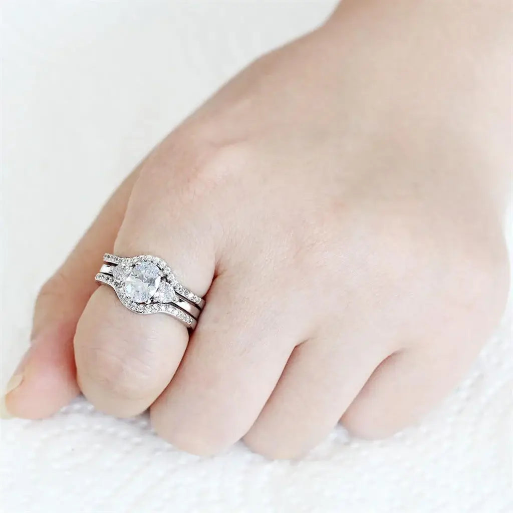 3W1594 - Rhodium Brass Ring with AAA Grade CZ in Clear - Alamode - Flyclothing LLC