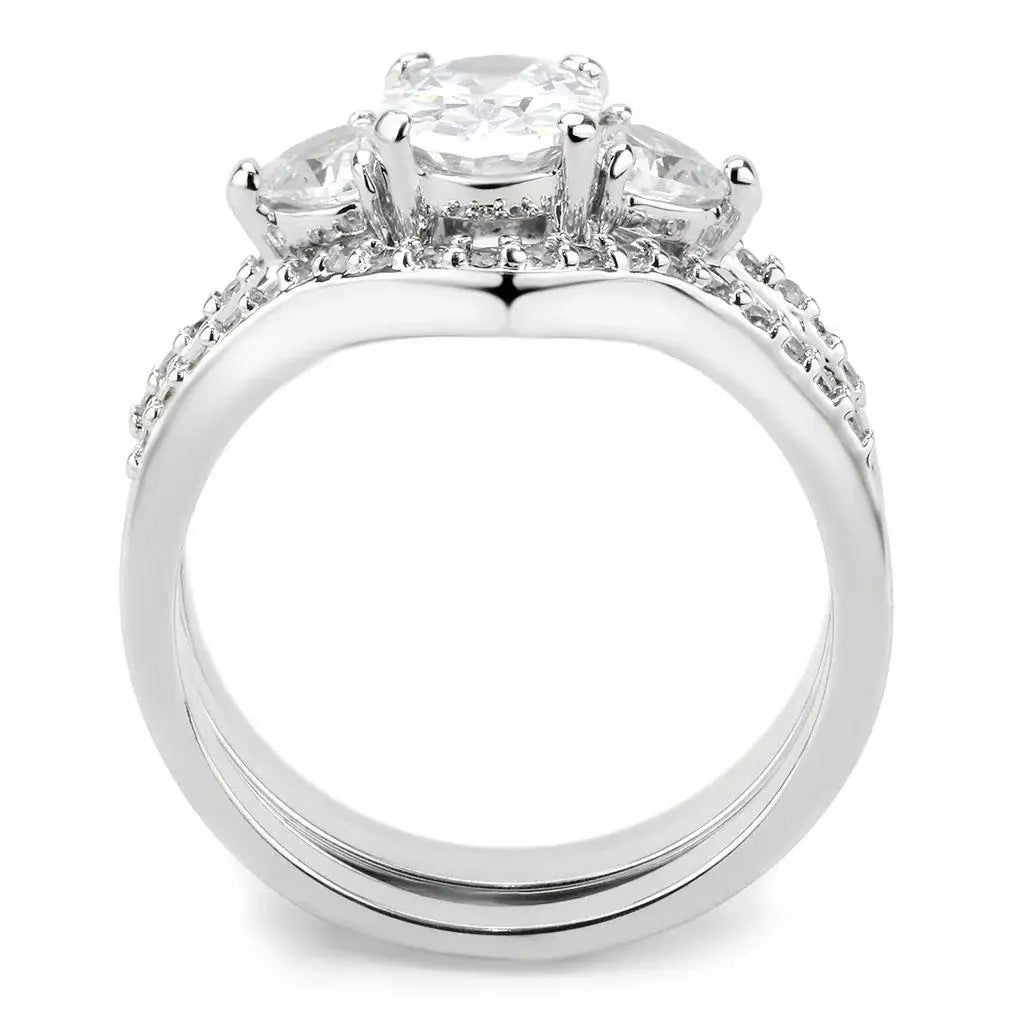 3W1594 - Rhodium Brass Ring with AAA Grade CZ in Clear - Alamode - Flyclothing LLC