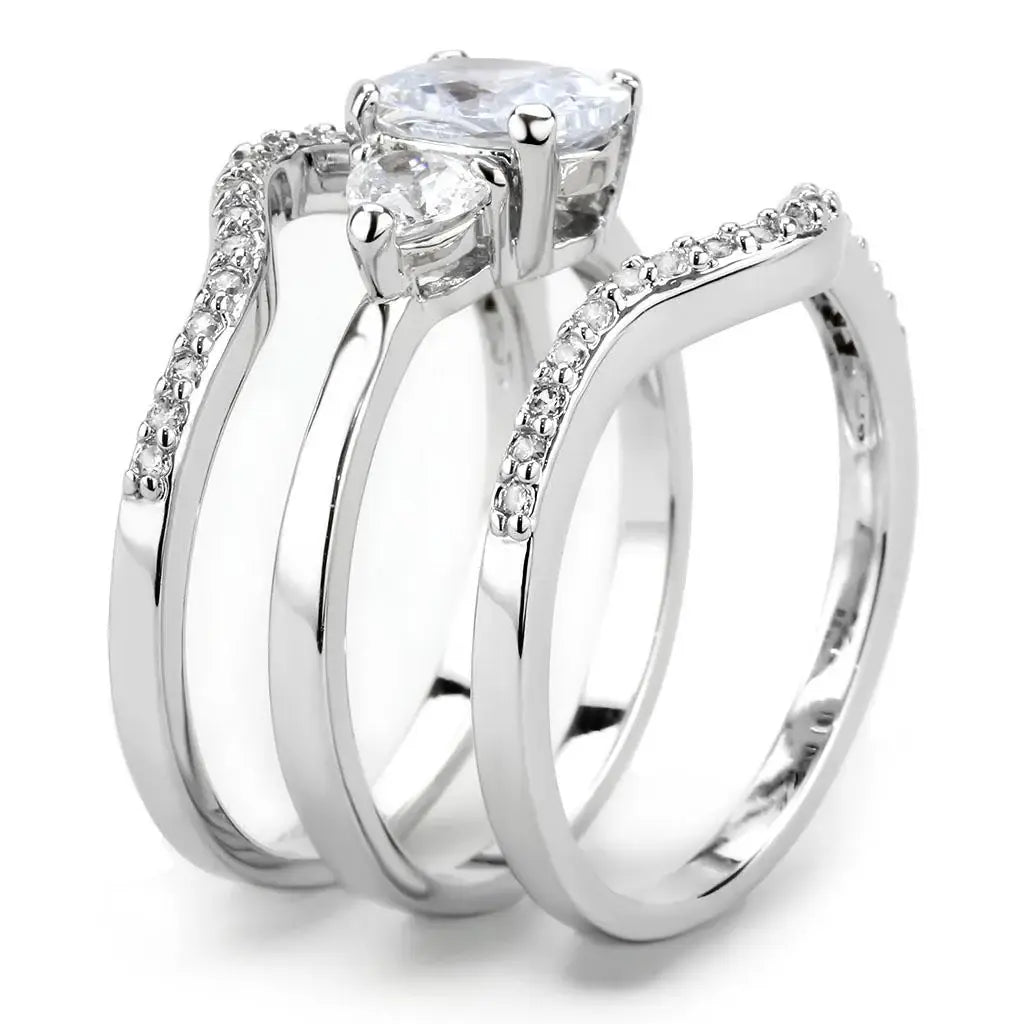 3W1594 - Rhodium Brass Ring with AAA Grade CZ in Clear - Alamode - Flyclothing LLC