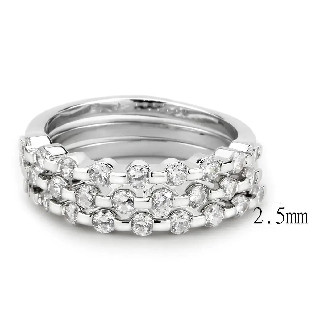 3W1595 - Rhodium Brass Ring with AAA Grade CZ in Clear - Alamode - Flyclothing LLC