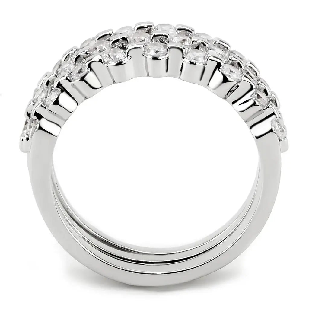 3W1595 - Rhodium Brass Ring with AAA Grade CZ in Clear - Alamode - Flyclothing LLC