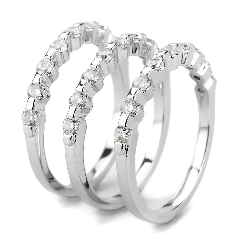 3W1595 - Rhodium Brass Ring with AAA Grade CZ in Clear - Alamode - Flyclothing LLC