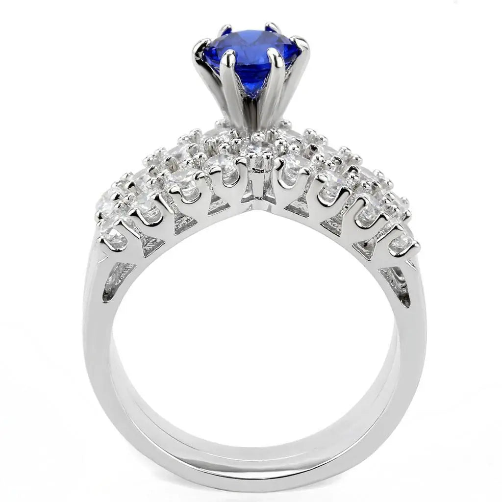 3W1596 - Rhodium Brass Ring with AAA Grade CZ in London Blue - Alamode - Flyclothing LLC