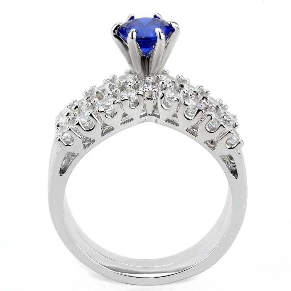 3W1596 - Rhodium Brass Ring with AAA Grade CZ in London Blue - Alamode - Flyclothing LLC