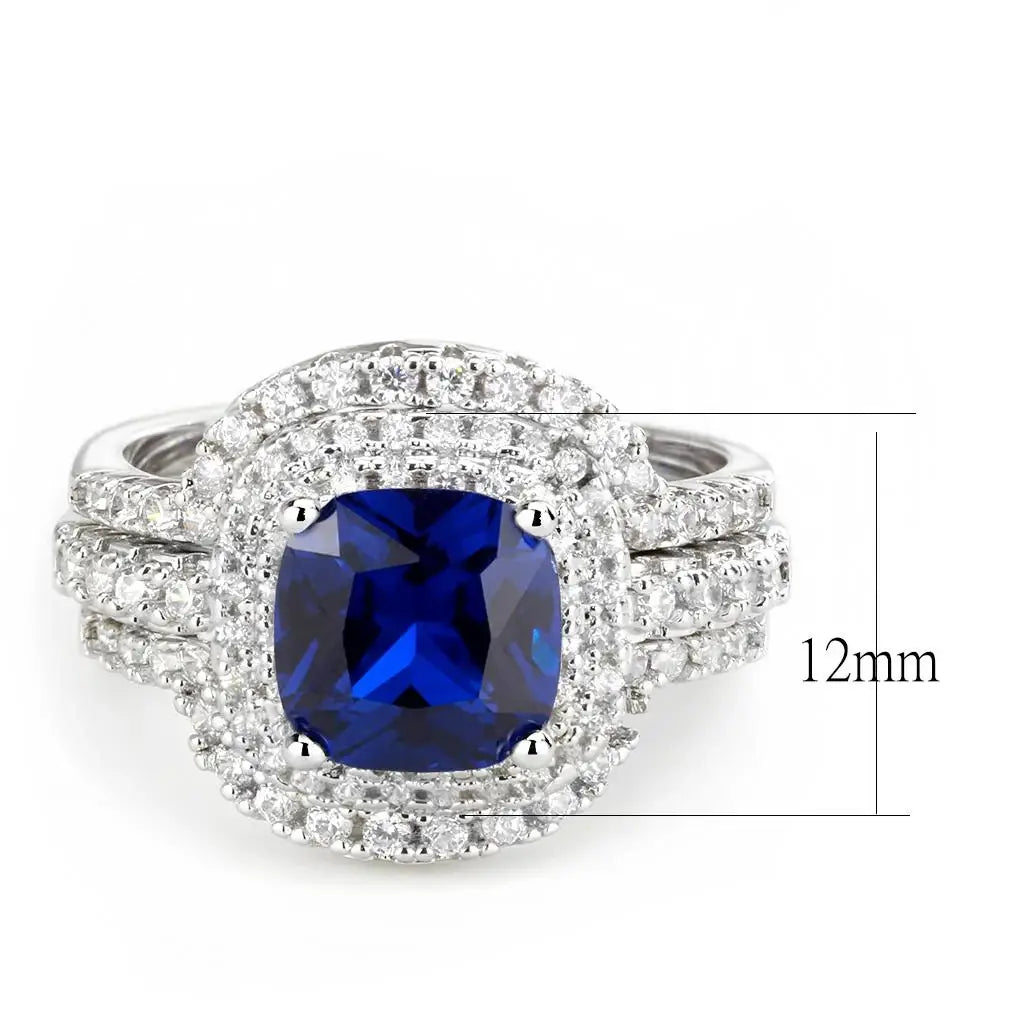 3W1599 - Rhodium Brass Ring with Synthetic Spinel in London Blue - Alamode - Flyclothing LLC