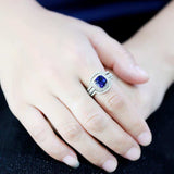 3W1599 - Rhodium Brass Ring with Synthetic Spinel in London Blue - Alamode - Flyclothing LLC