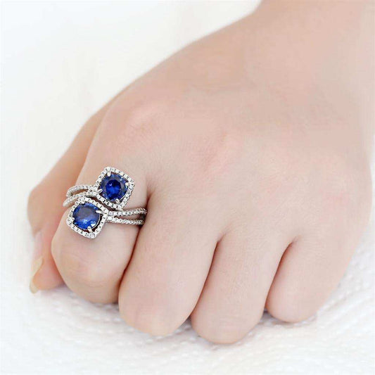 3W1600 - Rhodium Brass Ring with AAA Grade CZ in London Blue - Alamode - Flyclothing LLC