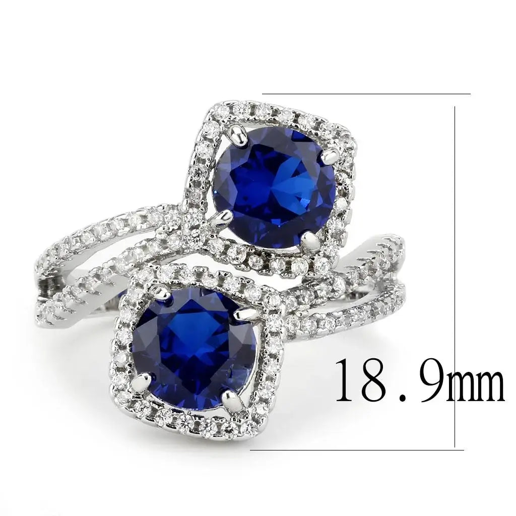3W1600 - Rhodium Brass Ring with AAA Grade CZ in London Blue - Alamode - Flyclothing LLC