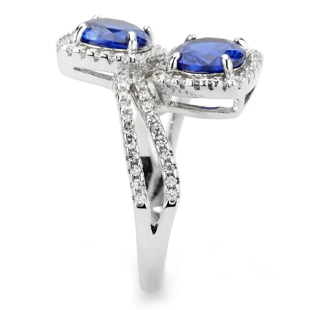 3W1600 - Rhodium Brass Ring with AAA Grade CZ in London Blue - Alamode - Flyclothing LLC