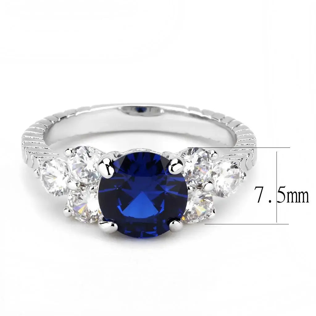 3W1601 - Rhodium Brass Ring with AAA Grade CZ in London Blue - Alamode - Flyclothing LLC
