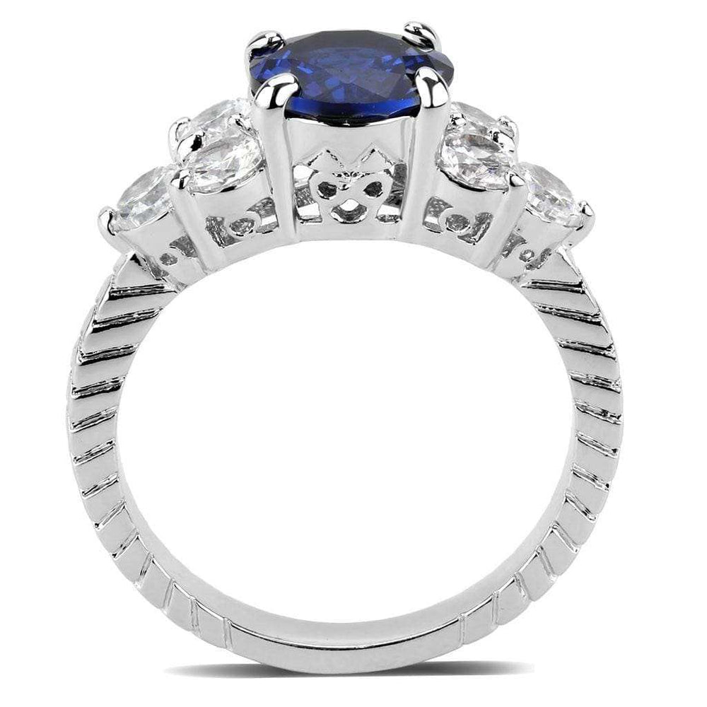 3W1601 - Rhodium Brass Ring with AAA Grade CZ in London Blue - Alamode - Flyclothing LLC