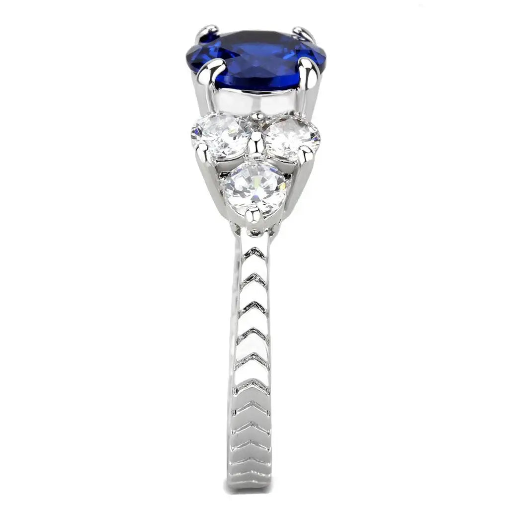 3W1601 - Rhodium Brass Ring with AAA Grade CZ in London Blue - Alamode - Flyclothing LLC