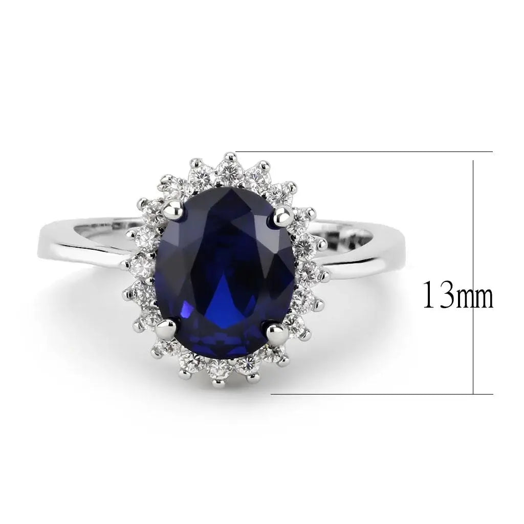 3W1602 - Rhodium Brass Ring with AAA Grade CZ in London Blue - Alamode - Flyclothing LLC