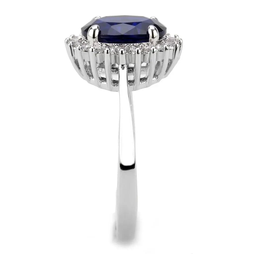 3W1602 - Rhodium Brass Ring with AAA Grade CZ in London Blue - Alamode - Flyclothing LLC