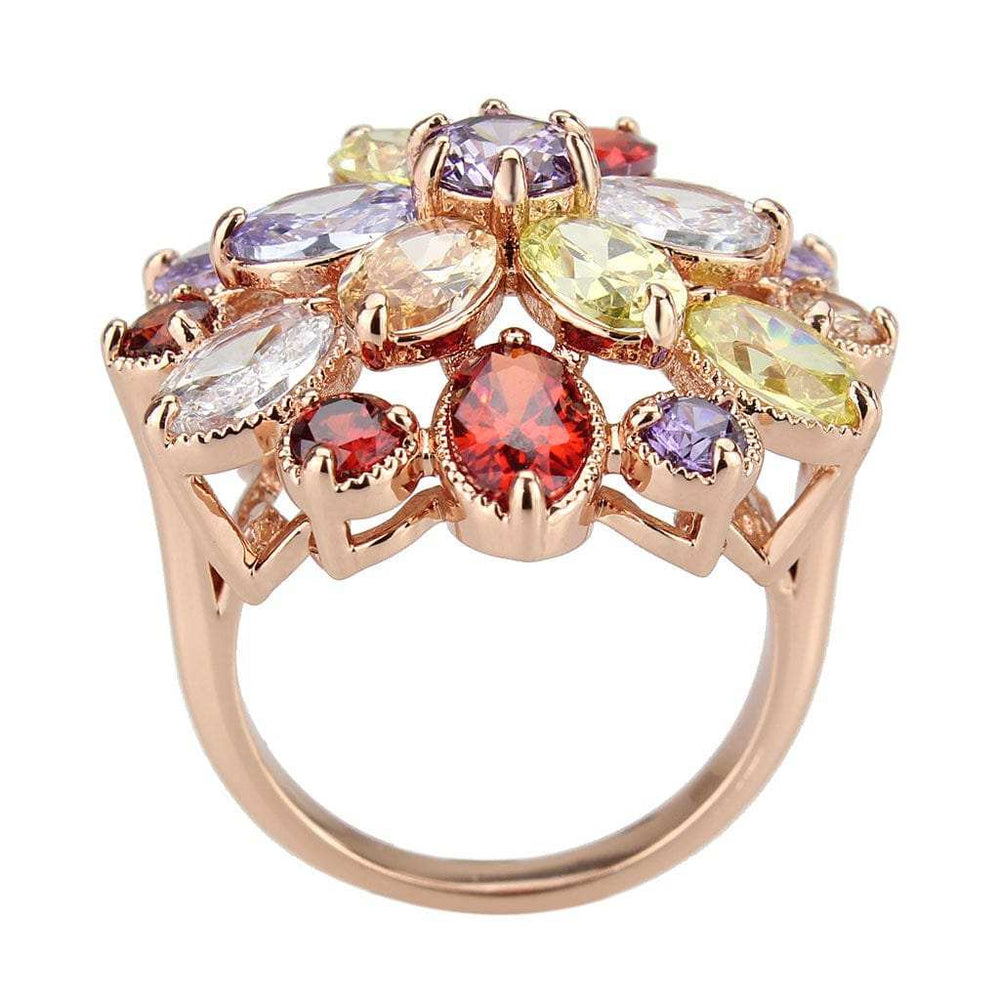 3W1603 - Rose Gold Brass Ring with AAA Grade CZ in MultiColor - Alamode - Flyclothing LLC