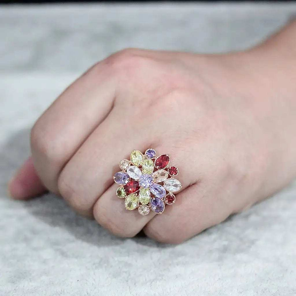 3W1603 - Rose Gold Brass Ring with AAA Grade CZ in MultiColor - Alamode - Flyclothing LLC