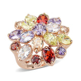 3W1603 - Rose Gold Brass Ring with AAA Grade CZ in MultiColor - Alamode