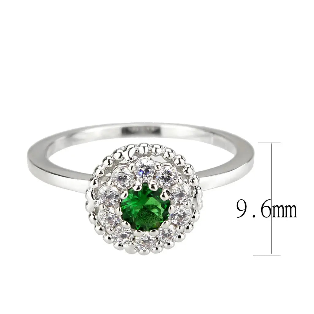 3W1604 - Rhodium Brass Ring with Synthetic in Emerald - Alamode - Flyclothing LLC