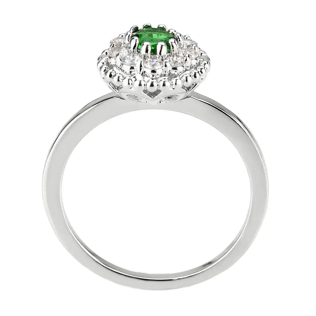3W1604 - Rhodium Brass Ring with Synthetic in Emerald - Alamode - Flyclothing LLC