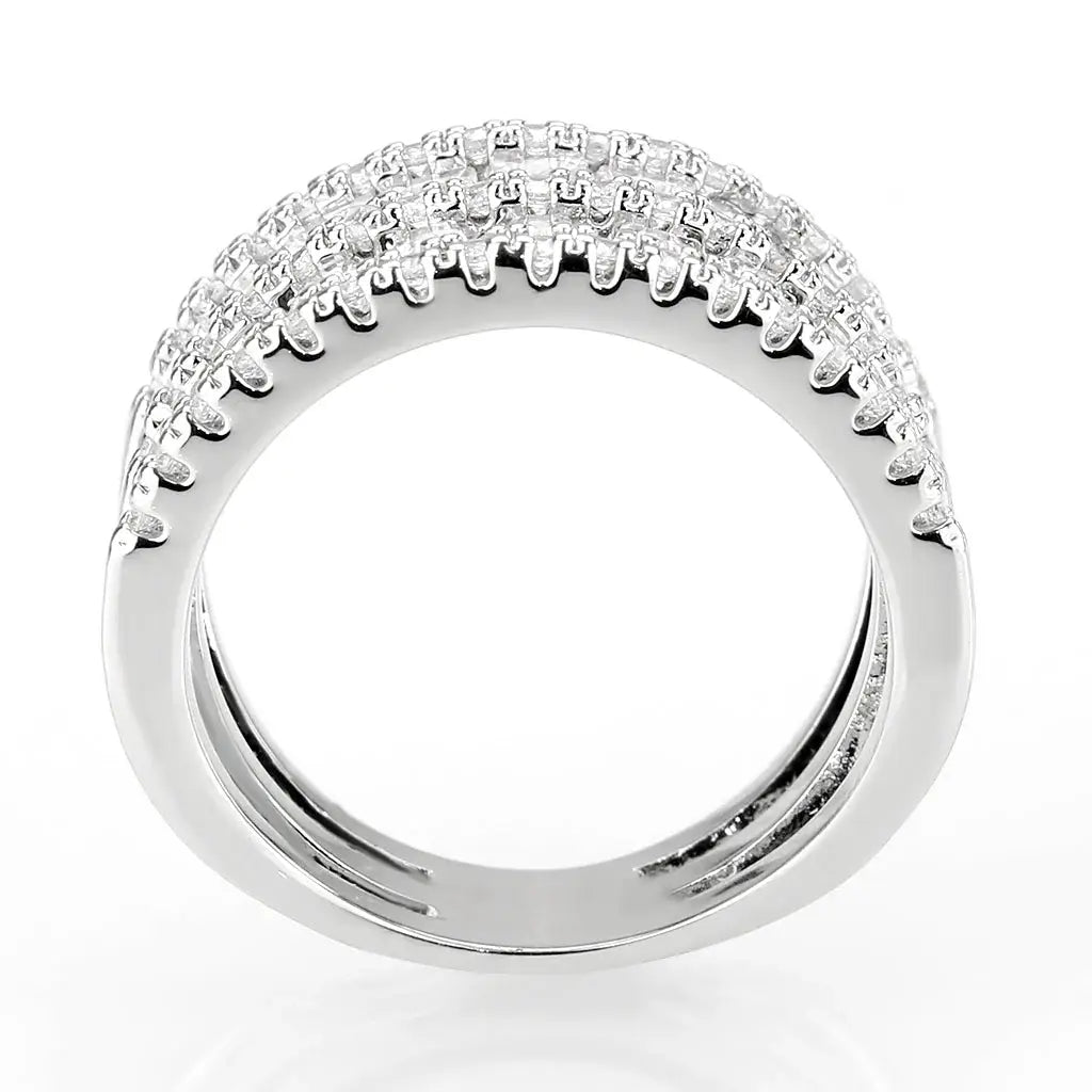 3W1606 - Rhodium Brass Ring with AAA Grade CZ in Clear - Alamode - Flyclothing LLC